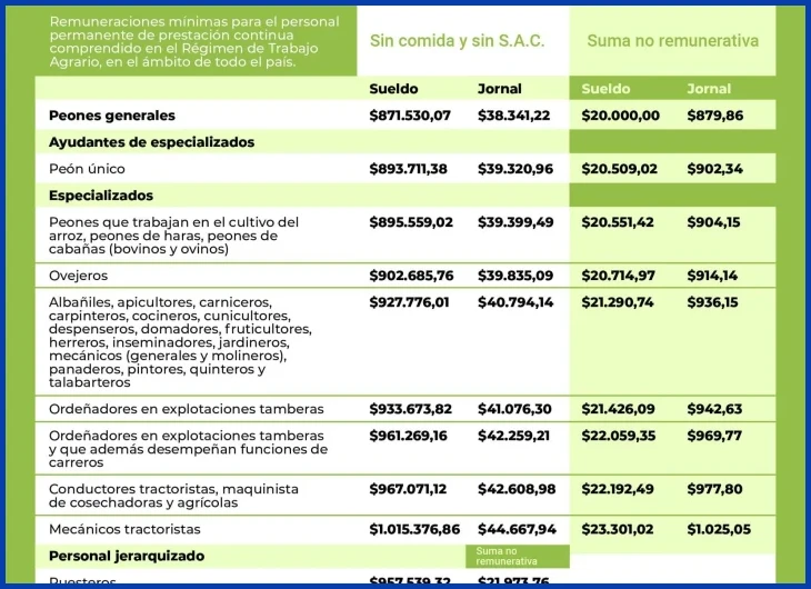 ¿Cuánto gana realmente un peón rural con horas extra y viáticos?